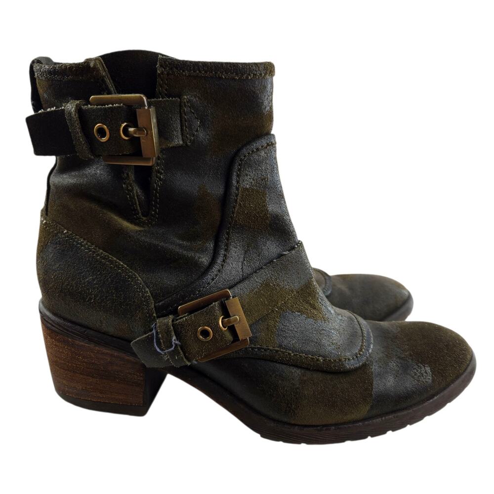 Donald J Pliner Delta Ankle Boots Womens 7 Distressed Olive Green Camo Moto Boho